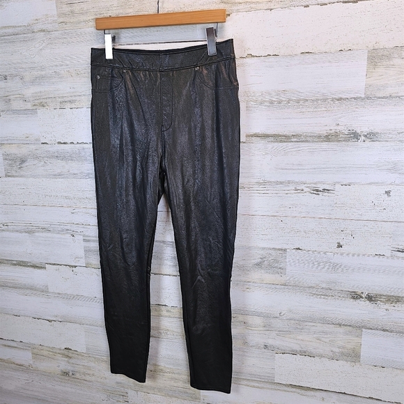 Spanx Leather Like High Rise Ankle Skinny Pants Large Sculpting Leggings Edgy - Picture 4 of 13